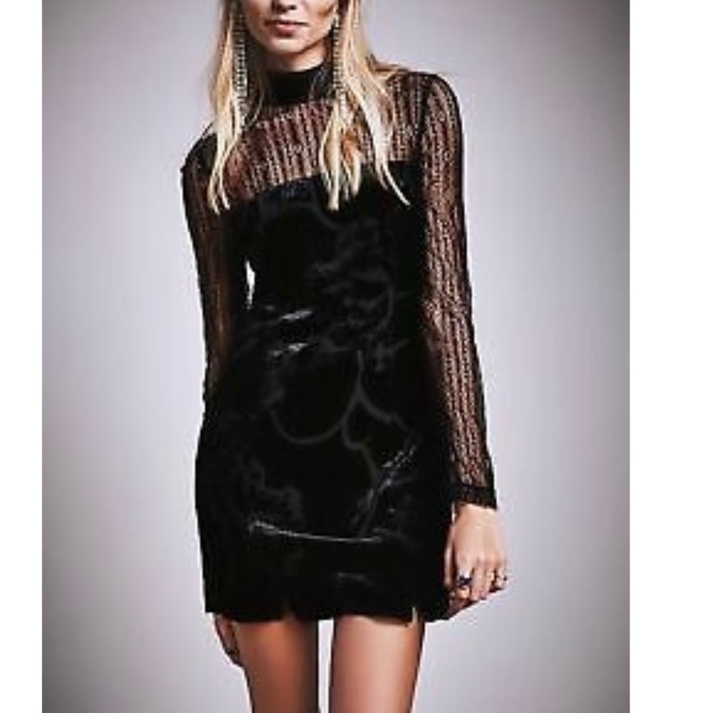 Free People Black Velvet Burnout Bodycon Dress Size 6